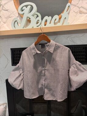 Boxy Crop Stripe Button-Down Top - Black/White